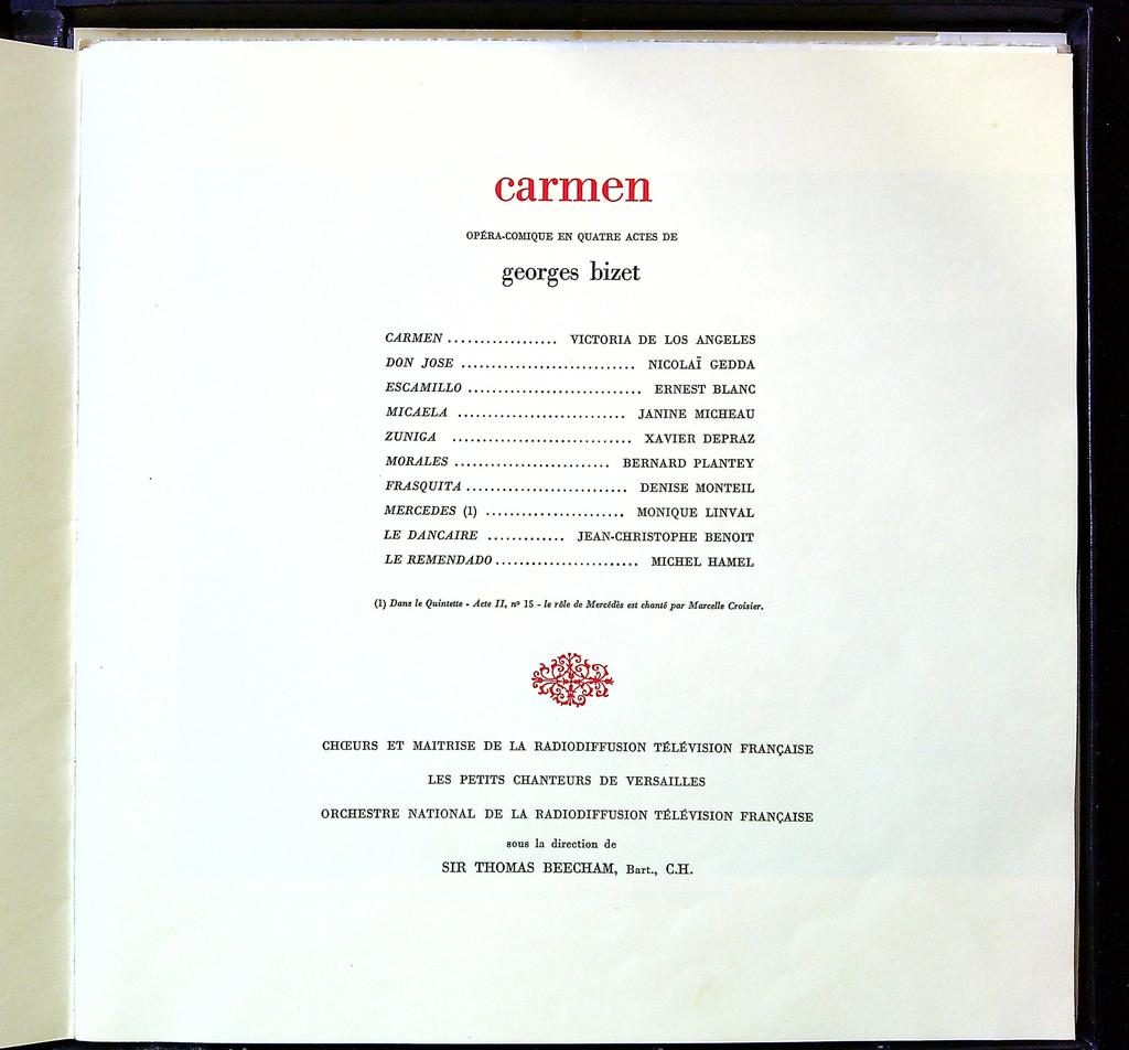 Coffret Vinyles – Bizet Carmen – Musique – Opéra 1959