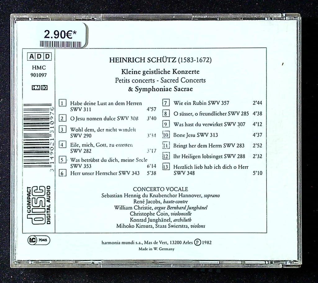Cd – Heinrich Schütz : Petits Concerts – Musique – Harmonia Mundi