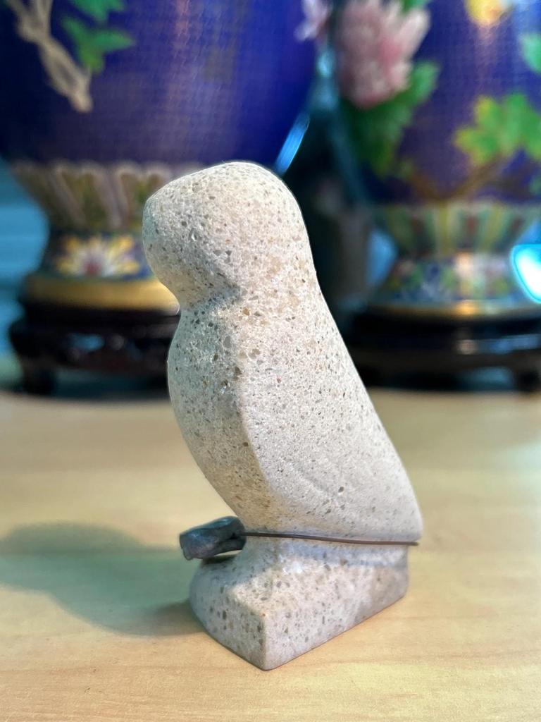Statuette sculpté Chouette / Hibou en pierre avec sceau
