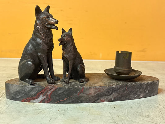 Lampe ancienne – Chiens en bronze et marbre