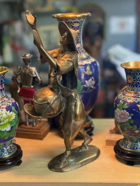 Statue – Bronze – Sculptures Et Figurines – Musicien Au Tambour
