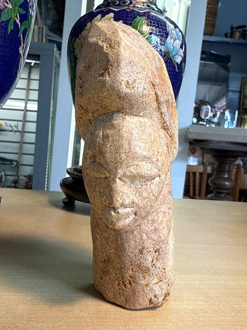 Sculpture Tête En Pierre - Art Africain - Déco Vintage