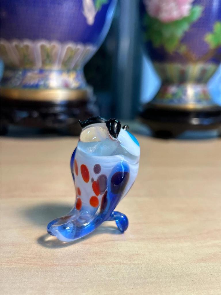 Statuette sculpté Chouette / Hibou en verre couleur vive