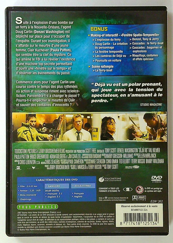 Dvd Déjà Vu avec Denzel Washington
