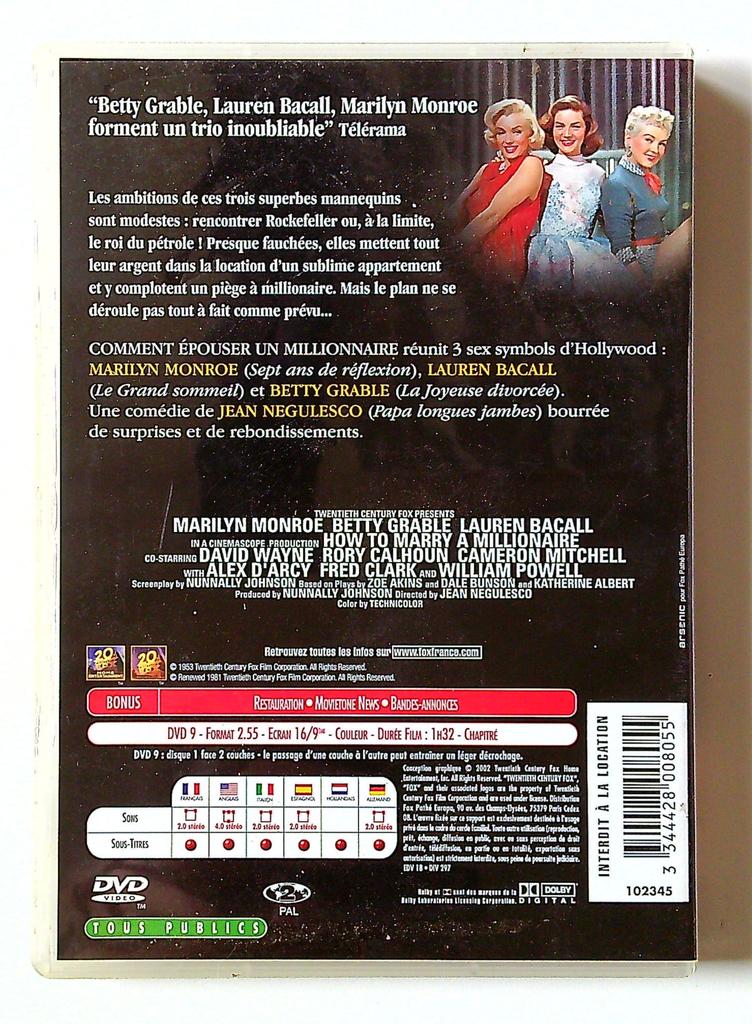 Dvd Comment épouser un millionnaire Marilyn Monroe