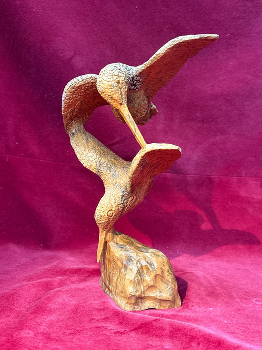 Sculpture bois oiseaux colibris Lechat 1973