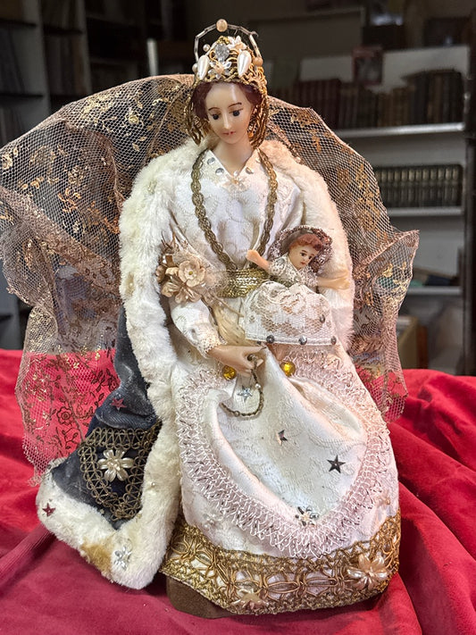 Figurine Vierge à l'enfant – Vintage – Ornement – Tissus dorés