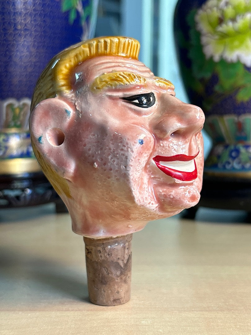 Bouchon de bouteille – Vintage – Art de la table – Tête cheveux jaune humoristique
