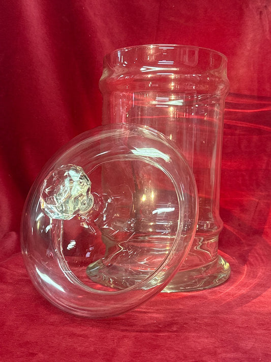 Grande bonbonnière en verre à couvercle et bouton facetté, 39,5 cm