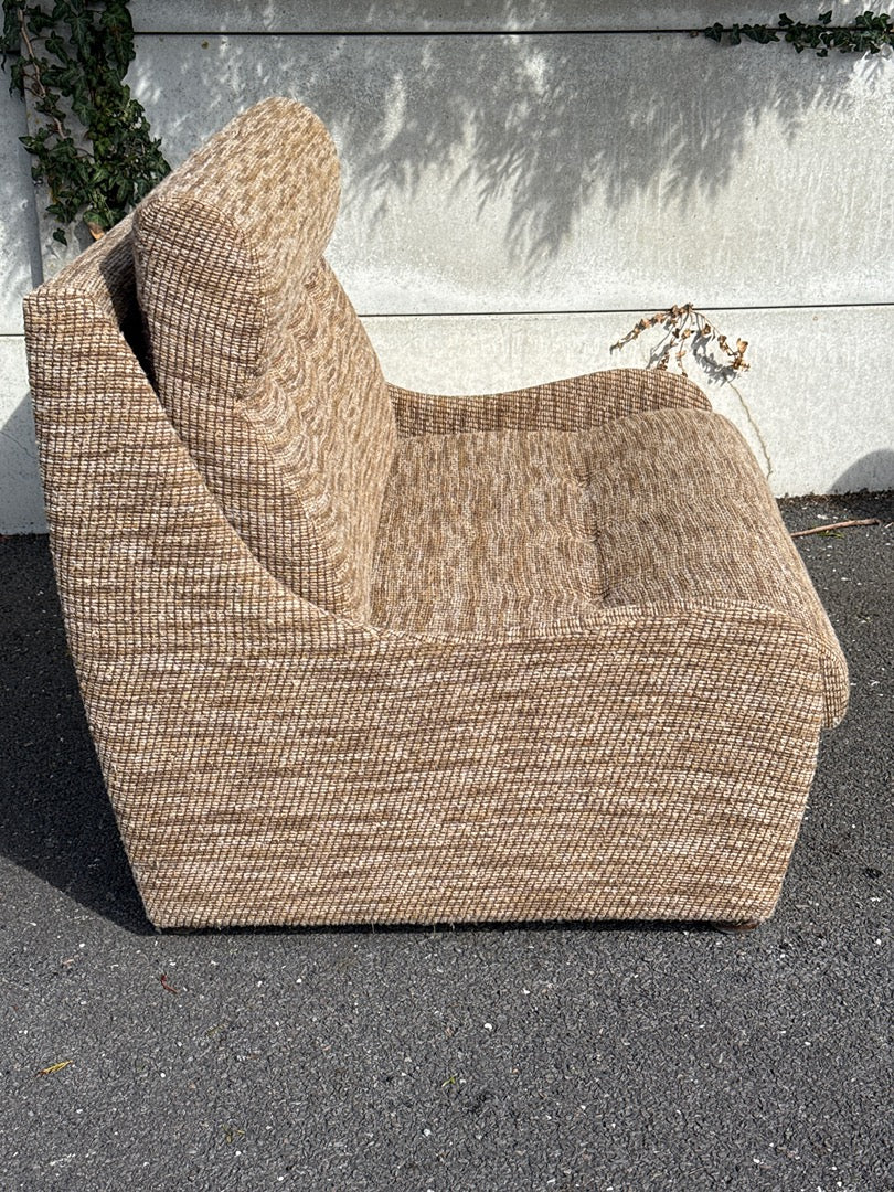 Fauteuils convertibles vintage – Tissu beige et marron