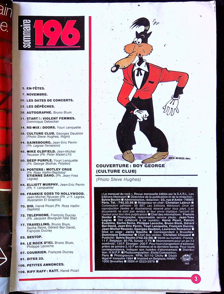 Magazine Best n°196 - Musique - Boy George Gainsbourg