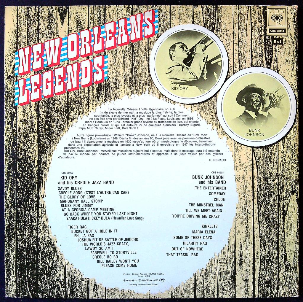 Vinyle 2 Lp New Orleans Legends Bunk Johnson Kid Ory Cbs