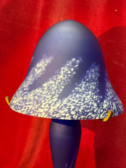 Lampe champignon en verre bleu moucheté blanc, 44 cm, non testée