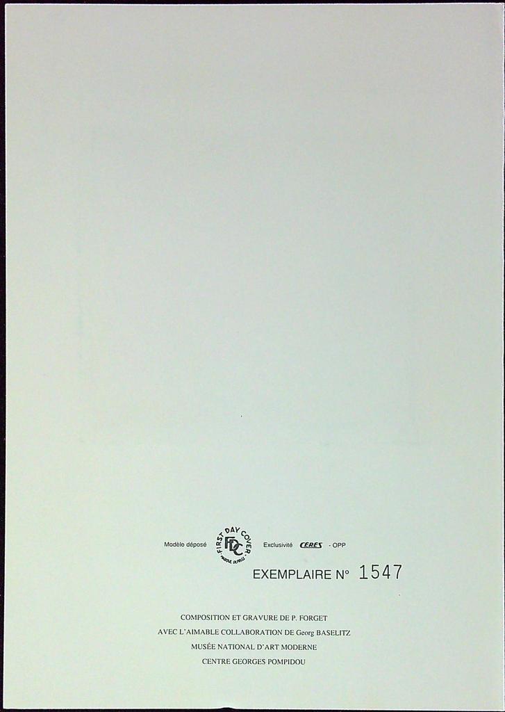 Georg Baselitz Art Contemporain Enveloppe Dépliant Timbre 1er jour Encart Fdc Yvert et Tellier