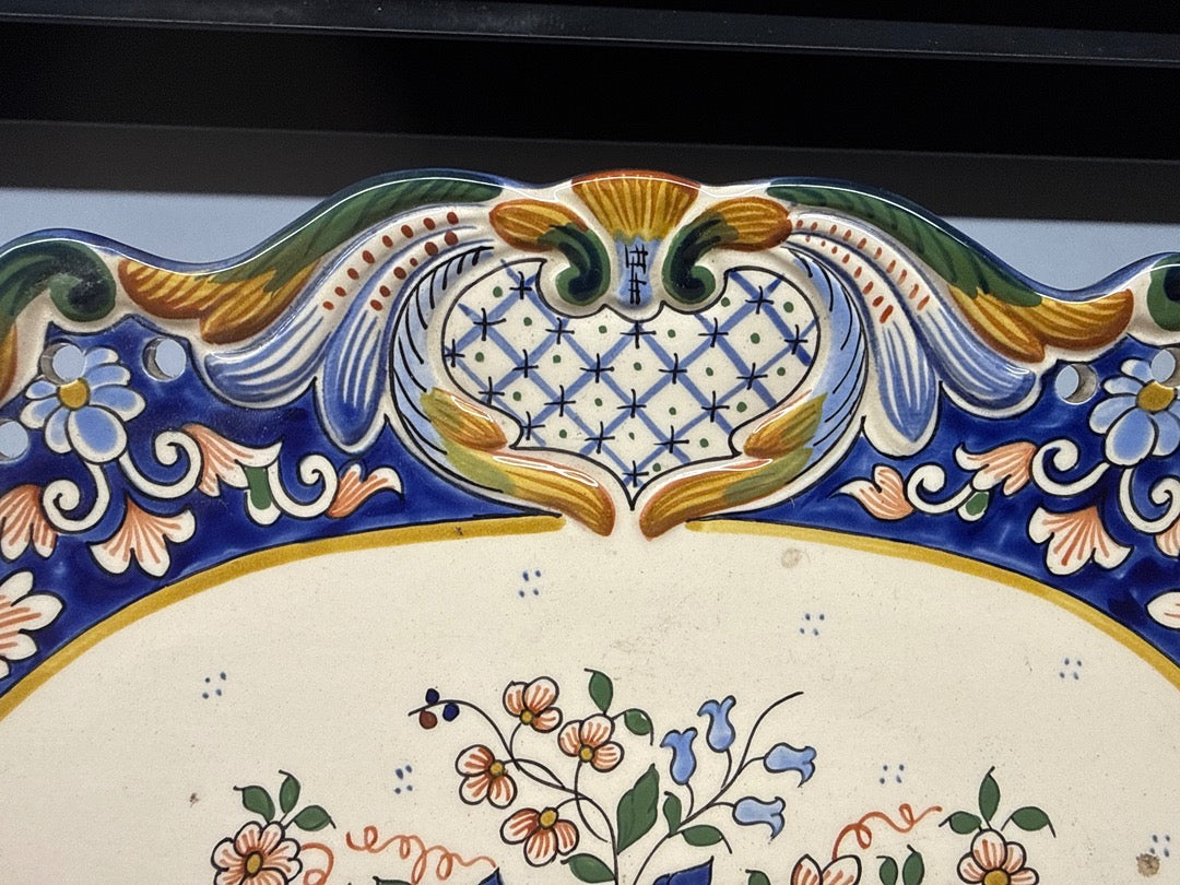 Plateau de service – Fourmaintraux Dutertre – Plateau – Céramique décor floral Desvres