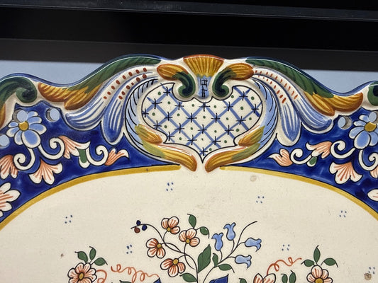 Plateau de service – Fourmaintraux Dutertre – Plateau – Céramique décor floral Desvres