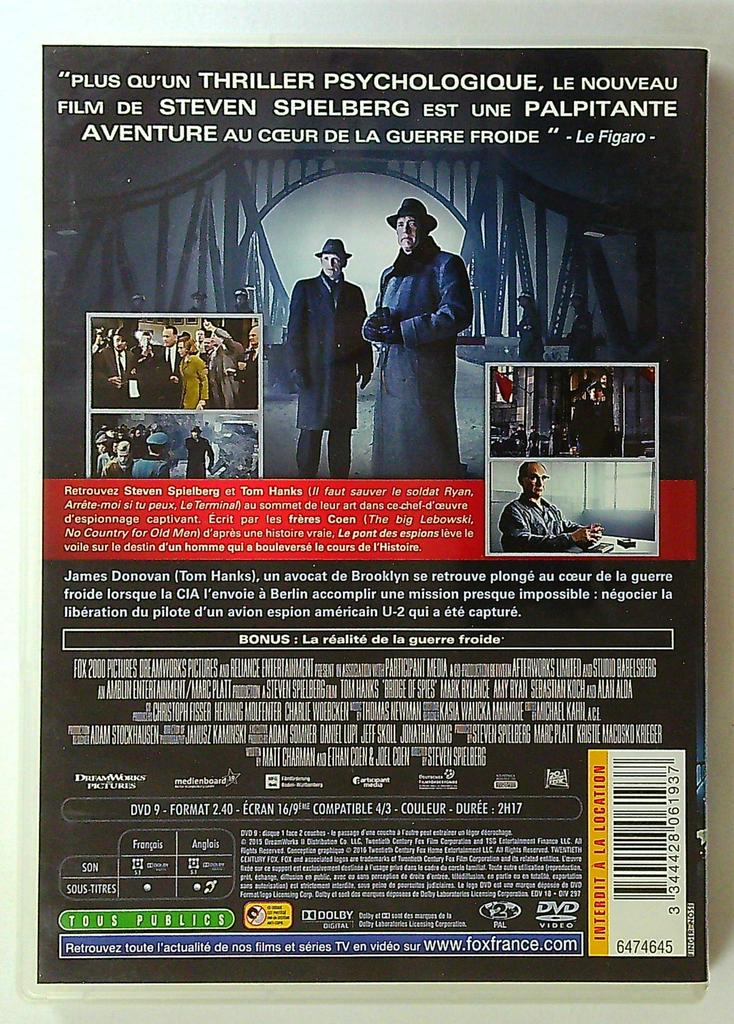 Dvd Le Pont des Espions - Film Steven Spielberg Tom Hanks