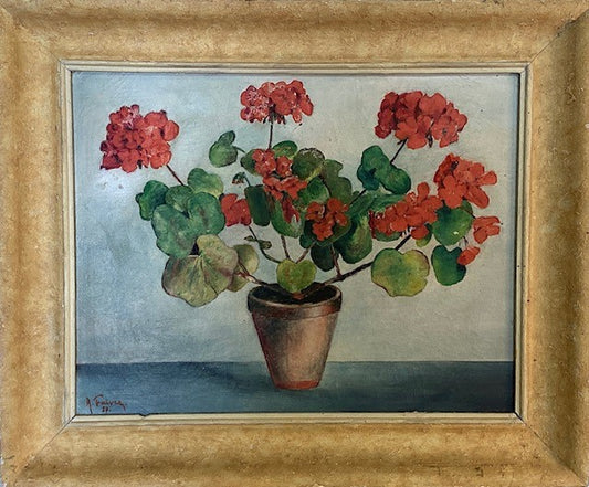 Tableau représentant un pot de géranium