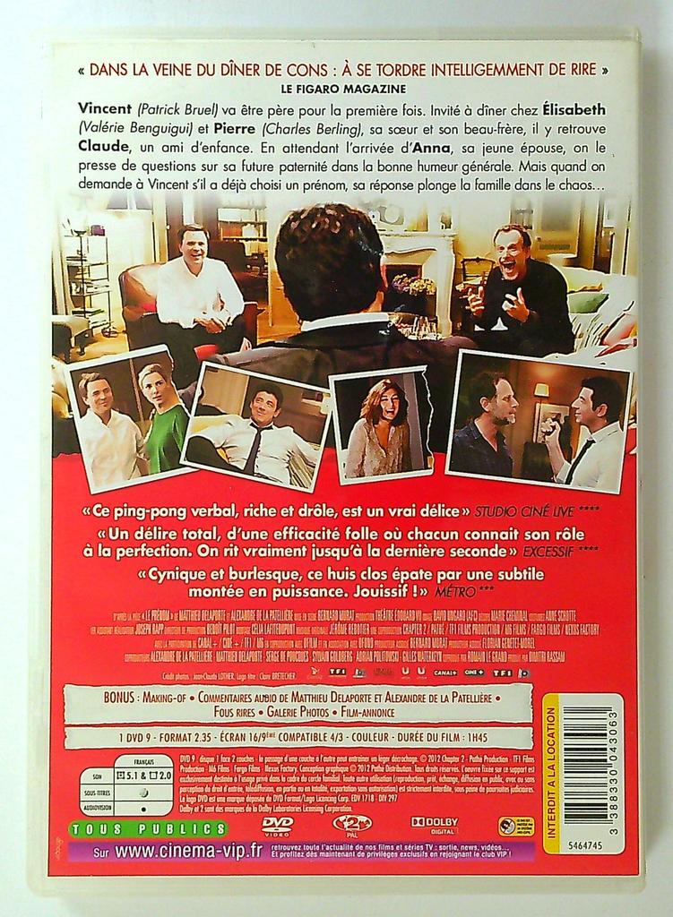 Dvd Film Le Prénom avec Patrick Bruel Comédie