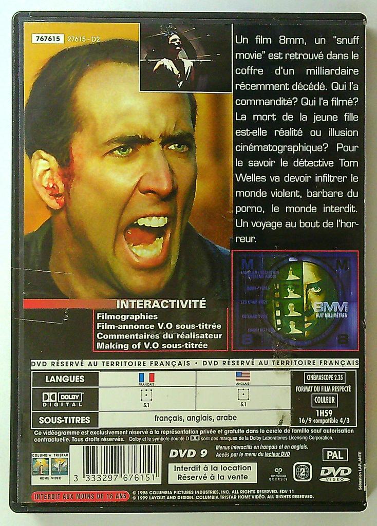 Dvd 8mm Huit Millimètres Nicolas Cage Thriller