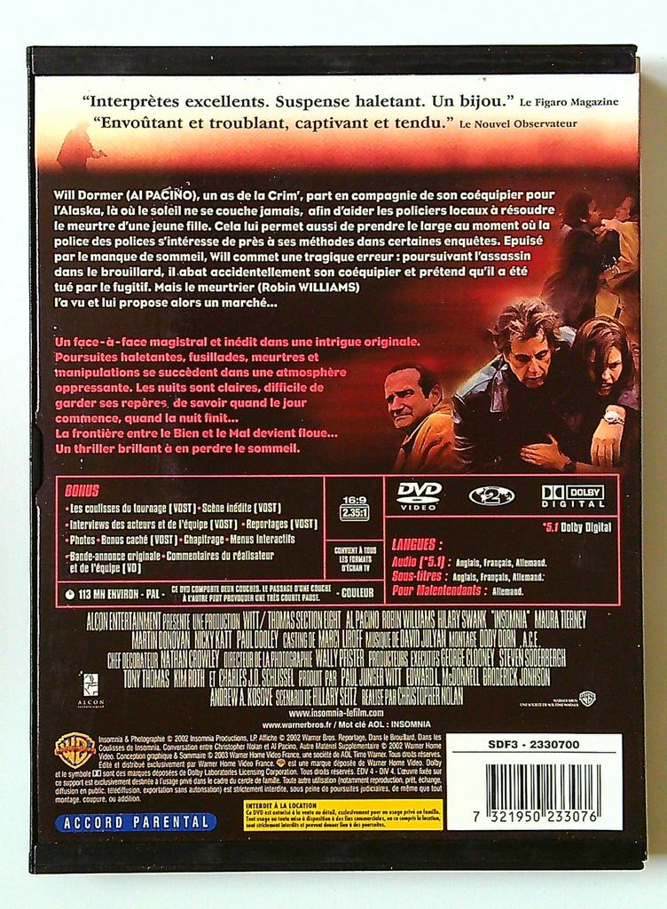 dvd Insomnia Al Pacino Christopher Nolan