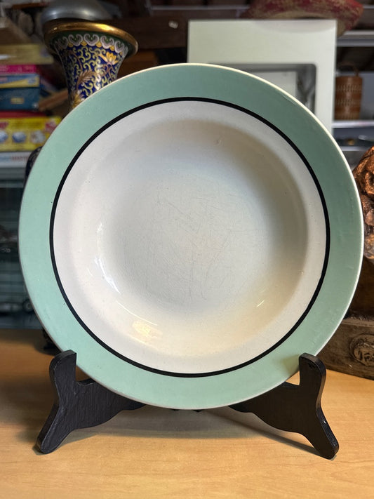 Assiette Creuse – Vintage – Art De La Table – Vert Menthe Et Liseré Noir Badonviller