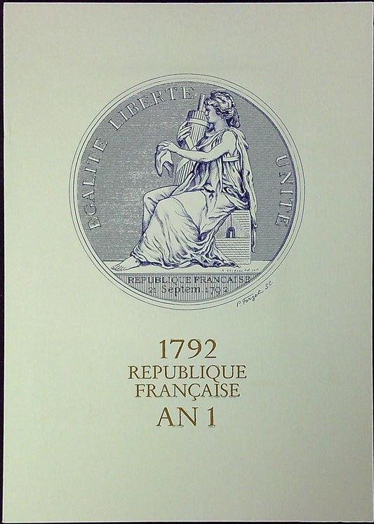 1792 République Française An 1 Enveloppe Dépliant Timbre 1er jour Encart Fdc Yvert et Tellier