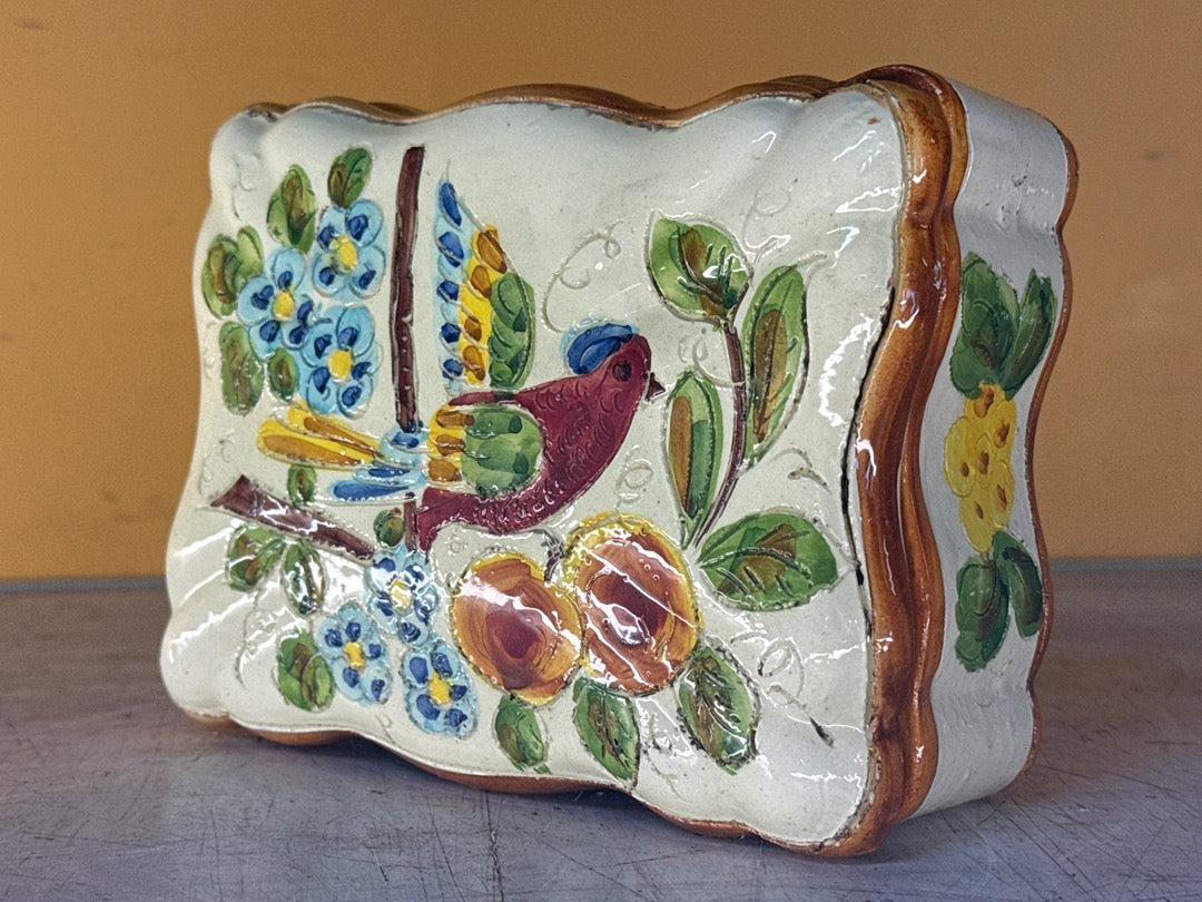 Boîte en céramique Deruta Italy – Motif oiseau et fleurs