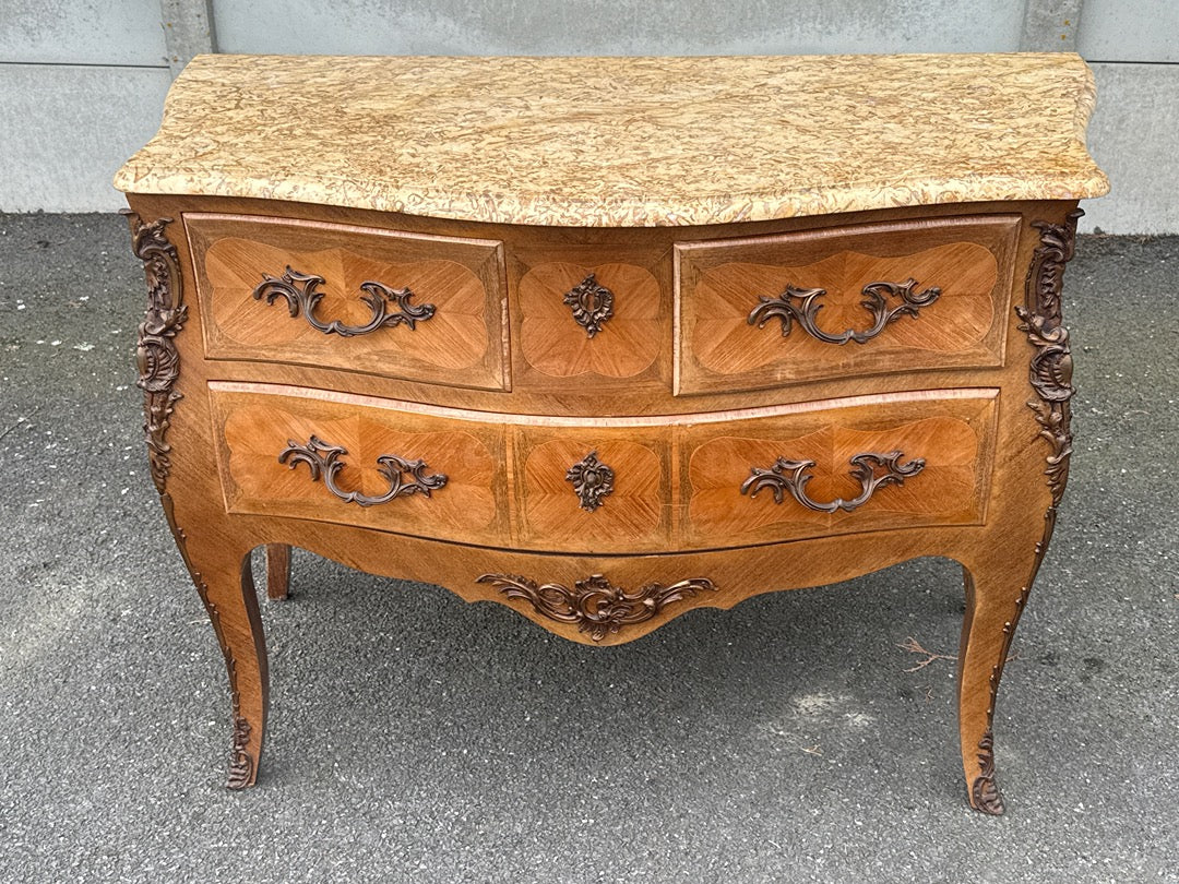Commode Baroque - Bois Et Marbre - Mobilier - Style Louis Xv