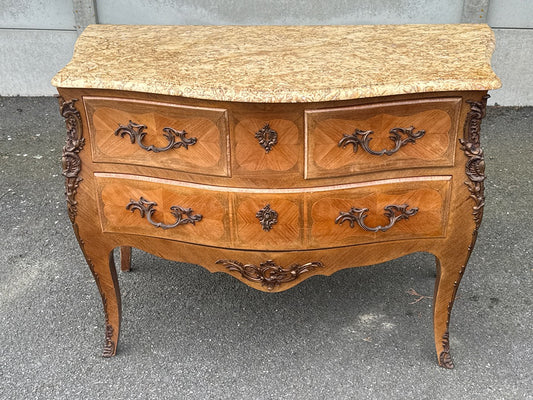 Commode Baroque - Bois Et Marbre - Mobilier - Style Louis Xv
