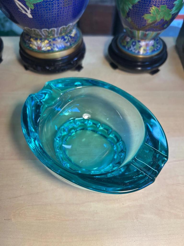Cendrier en verre d'art Turquoise