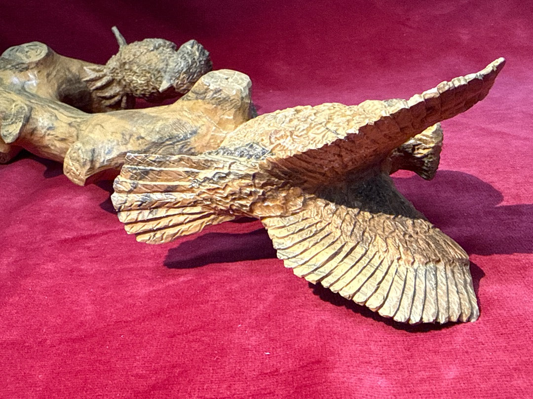 Sculpture oiseaux sur tronc en bois signé Lechat