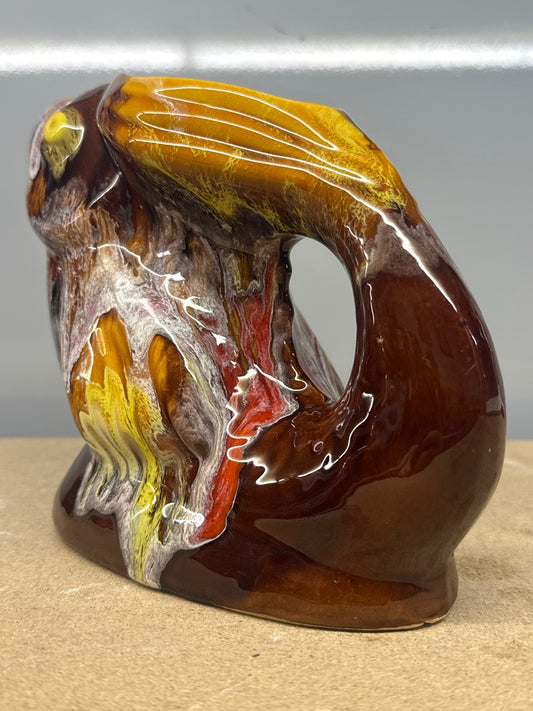 Pichet poisson – Vintage – Objet de décoration – Céramique émaillée marron