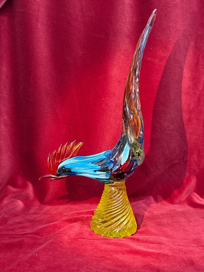 Grande sculpture coq en verre de Murano multicolore