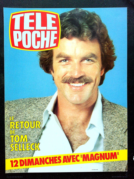 Affiche de Kiosque Plv Promo magazine Télé Poche Tom Selleck Magnum P.i. Vintage Bleu