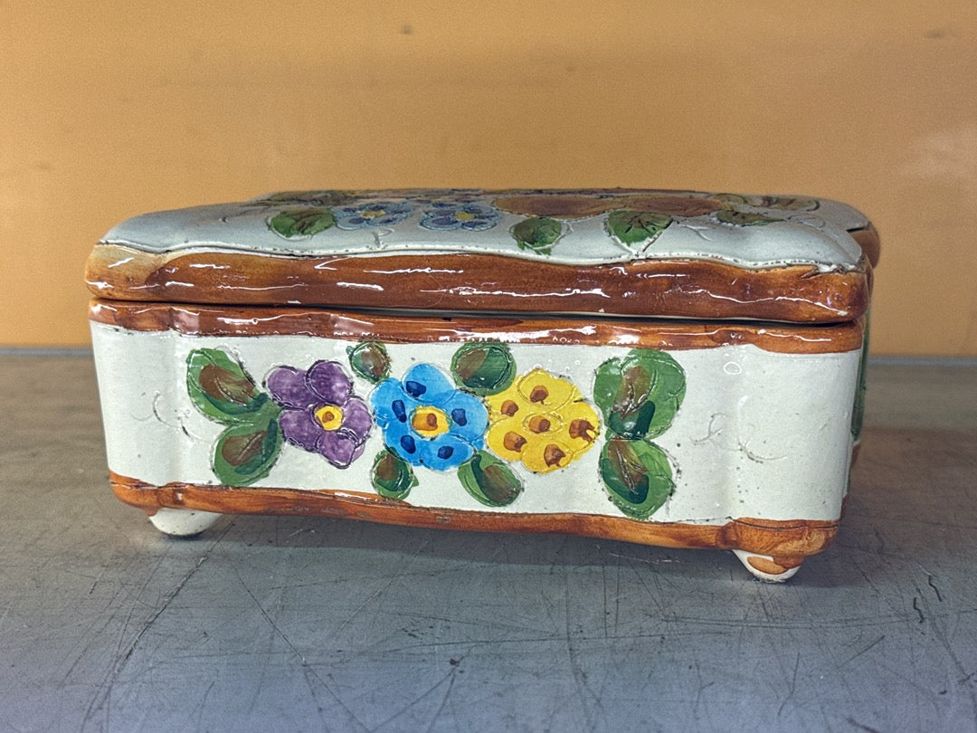 Boîte en céramique Deruta Italy – Motif oiseau et fleurs
