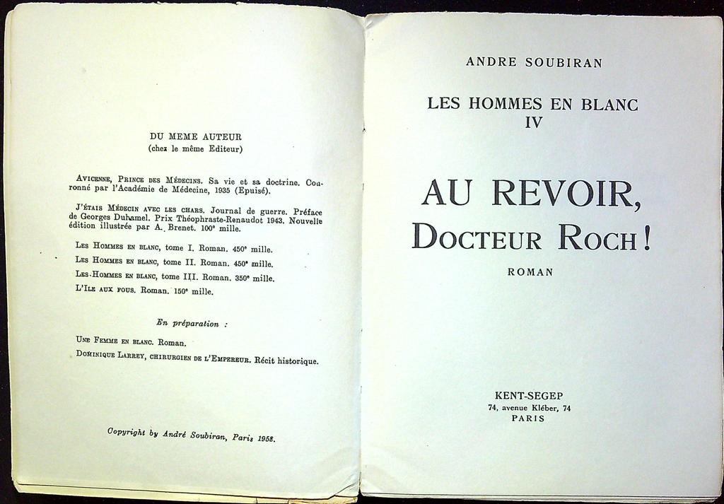 Livre ancien – André Soubiran – Littérature – Les hommes en blanc Iv 1958