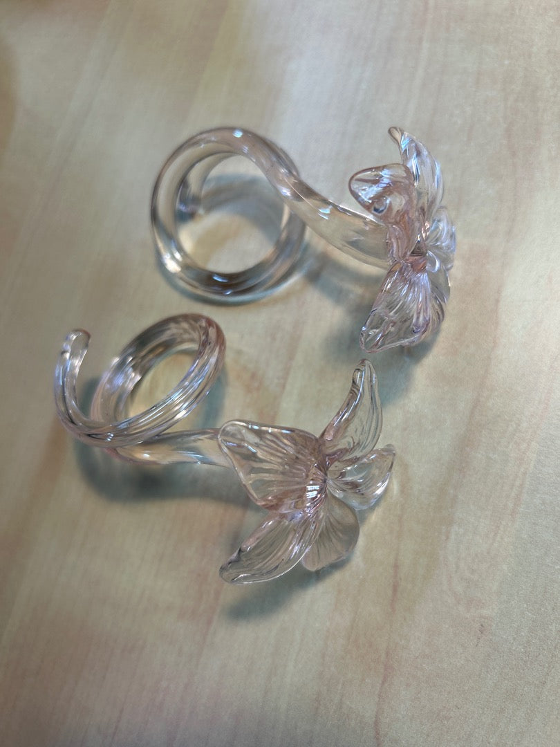 Ronds de serviette – Verre rose fleurs