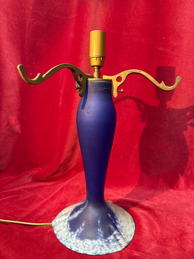 Lampe champignon verre pâte de verre bleu Art Nouveau