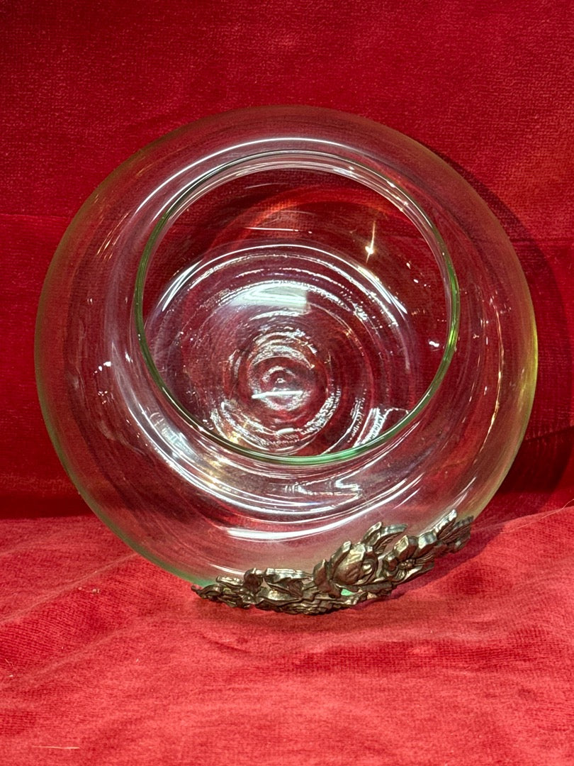 Bonbonnière ancienne en verre et étain Art Nouveau