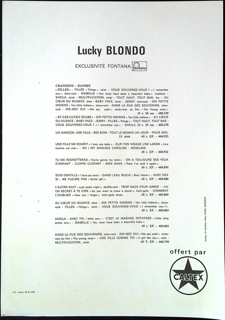 Carte Lucky Blondo – Musique – Offert par Caltex