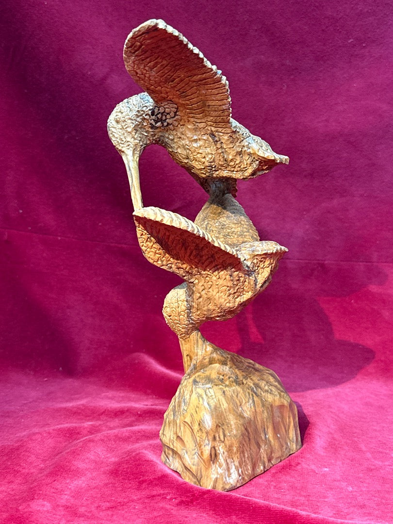 Sculpture bois oiseaux colibris Lechat 1973