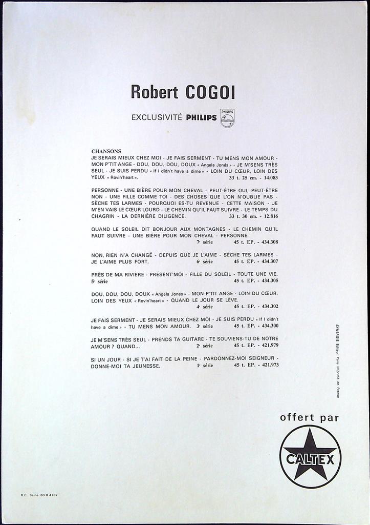 Photo promotionnelle – Robert Cogoi – Mémorabilia – Vintage Philips Caltex