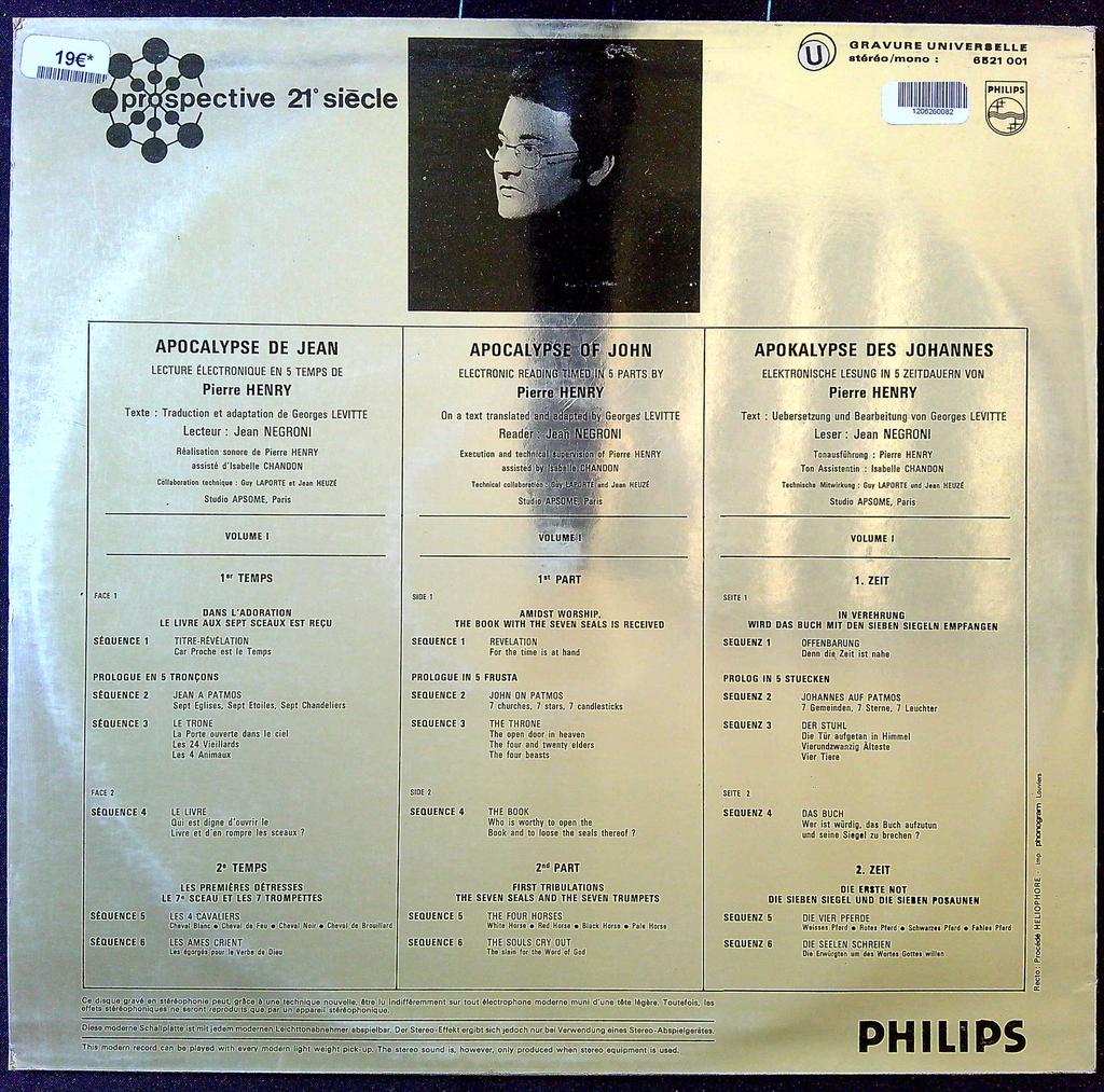 Vinyle 33t – Pierre Henry – Apocalypse de Jean – Prospective