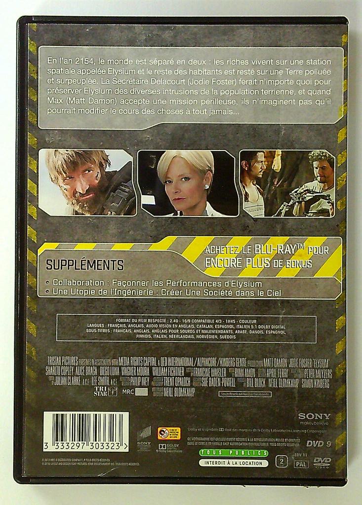 elysium Dvd Matt Damon Jodie Foster film science-fiction