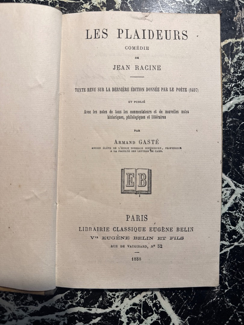 Livre – Les Plaideurs Jean Racine – Belin – Ancien Édition 1888