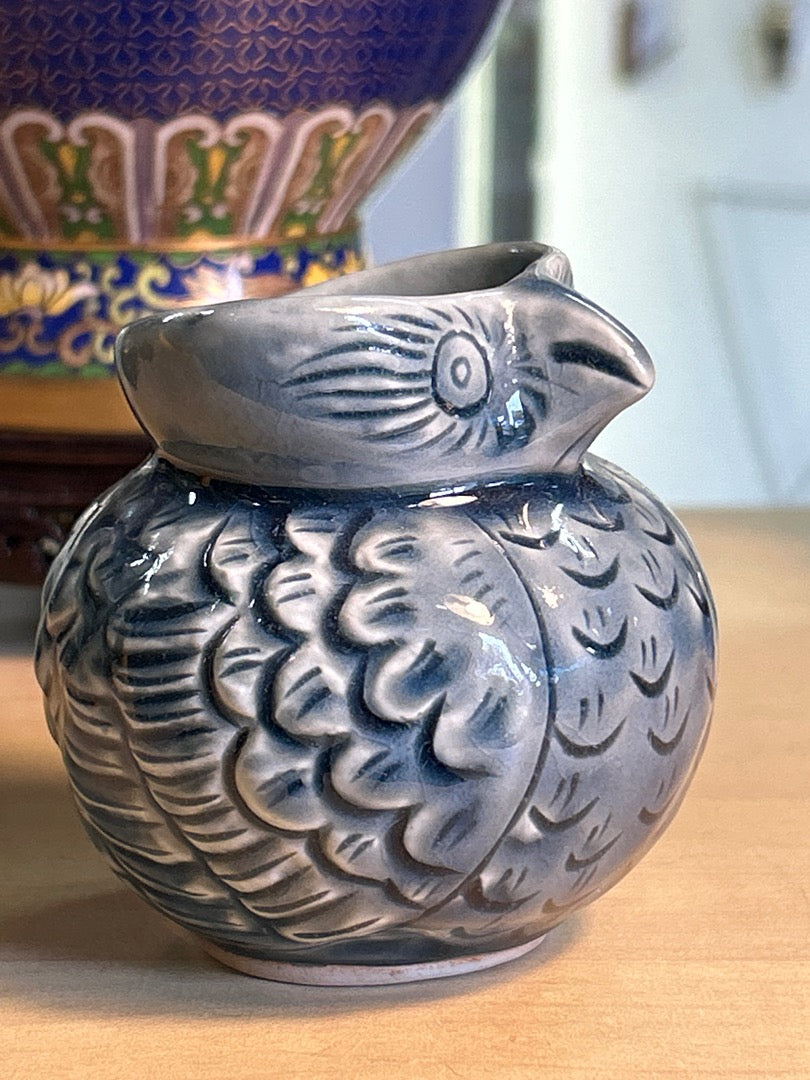 Chouette Céramique - 7cm - Bleu - 150g - Très bon état