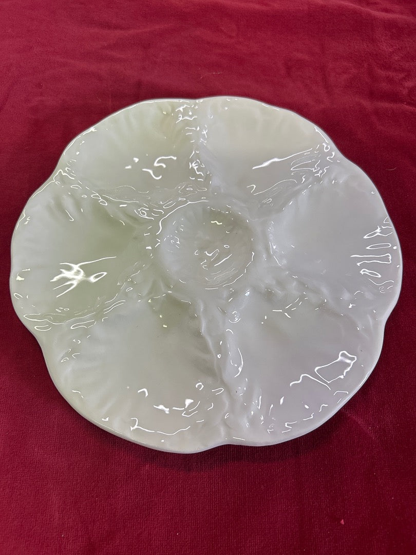 Assiette à huîtres – Gien – Vaisselle – Céramique blanche ancienne