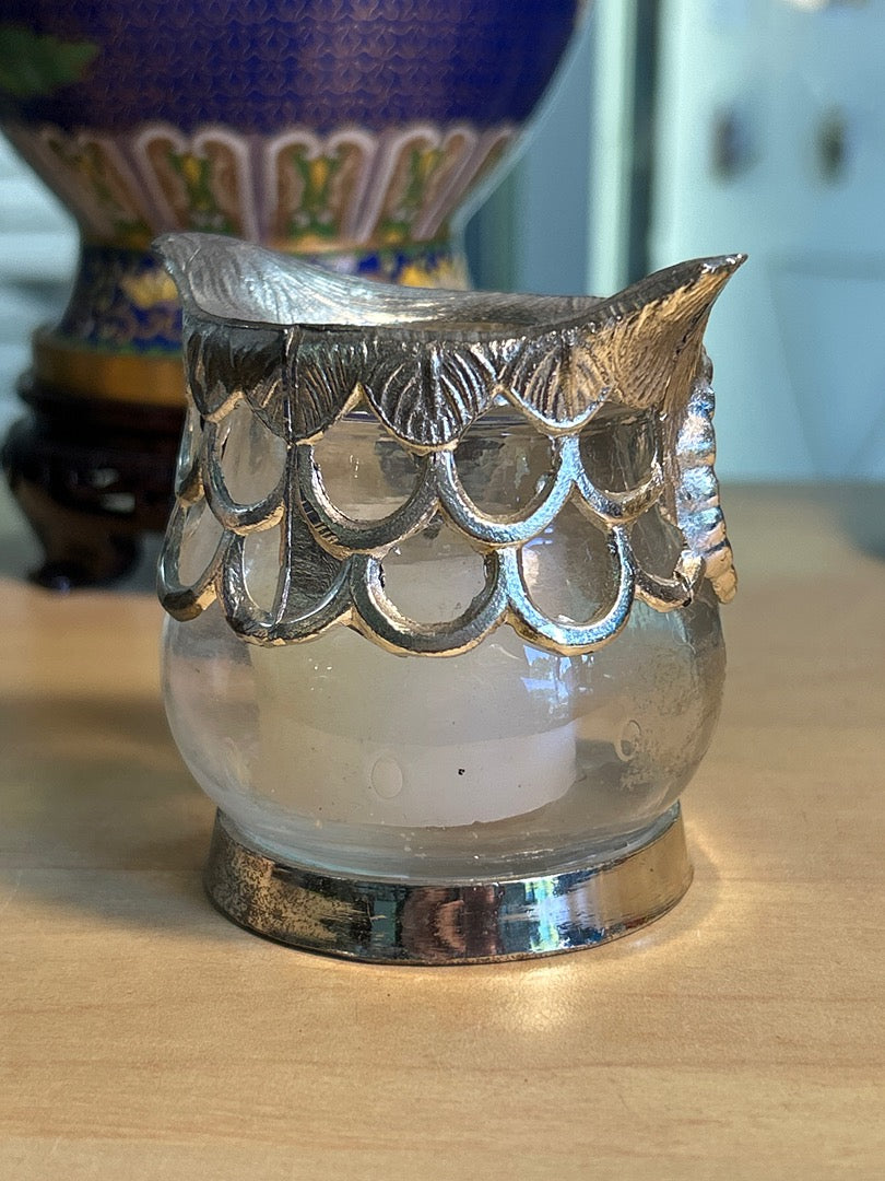 Bougeoir chouette / Hibou verre métal