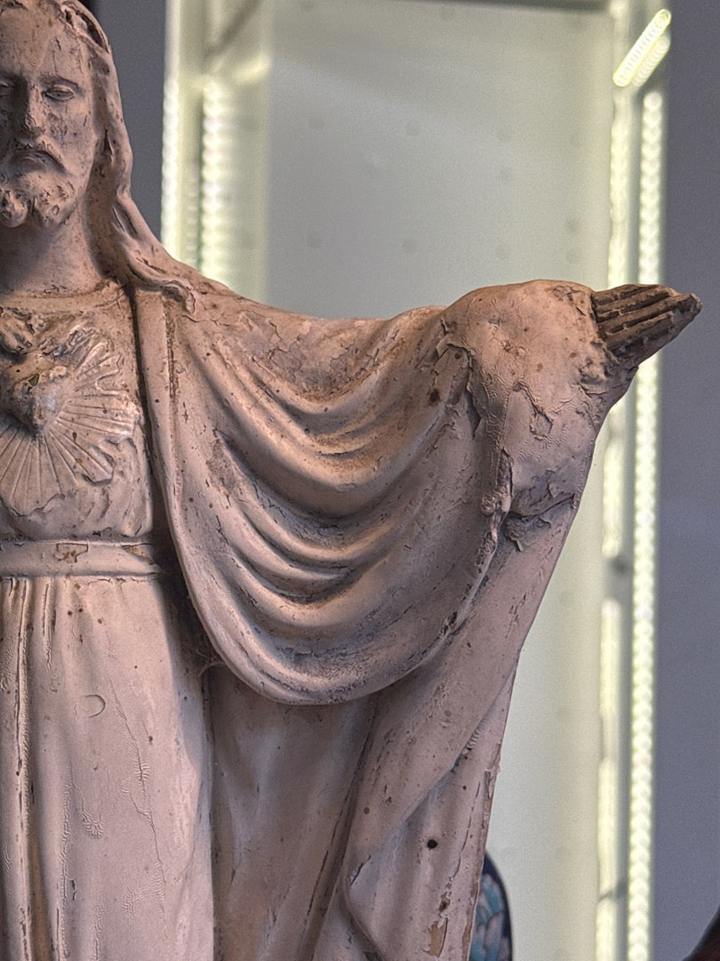 Statue Christ – Sacré-cœur – Ornement – Plâtre ancien